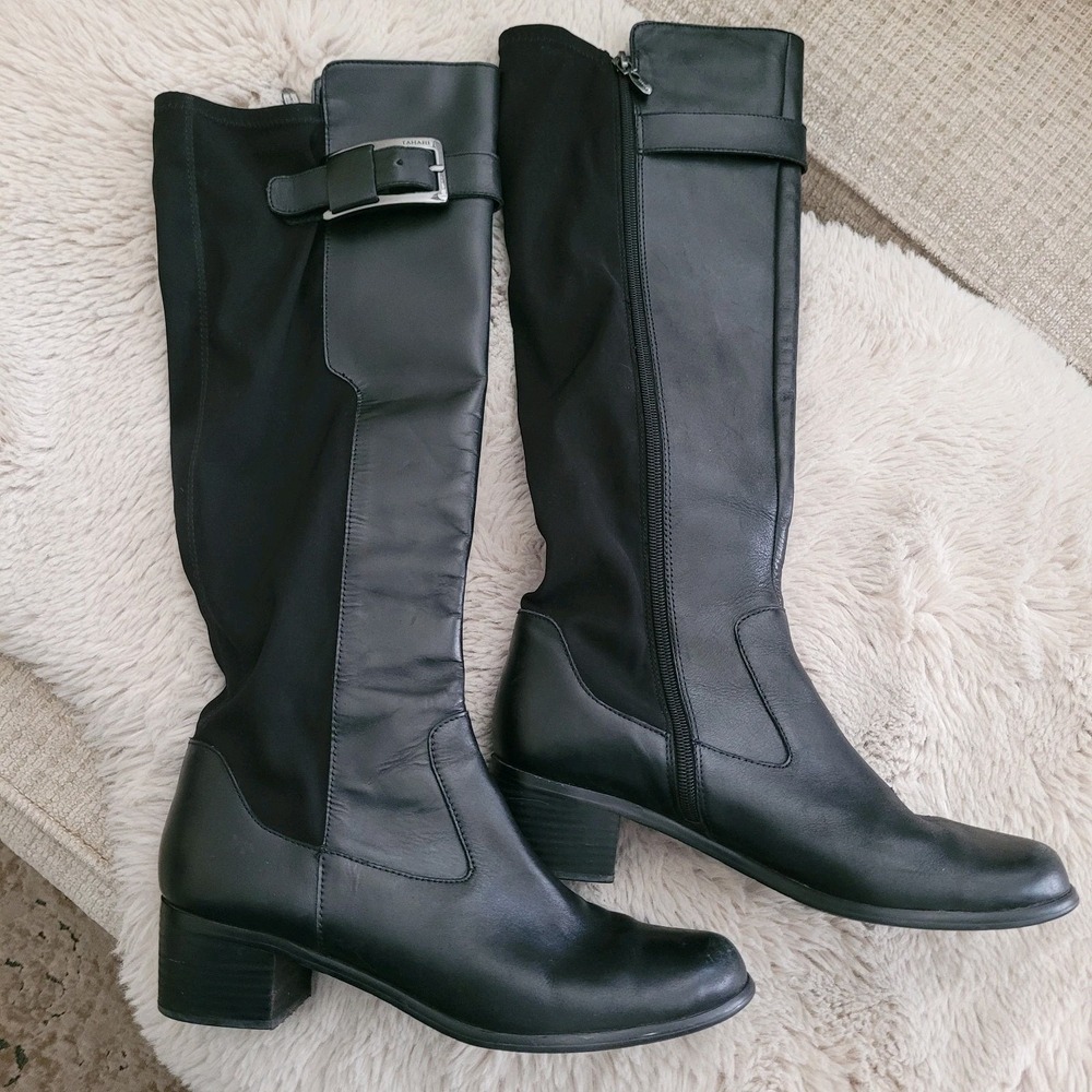Tahari Karmel Tall Boot Black Women's Size 10M Leather Upper Equestrian Style